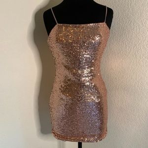 𝅺mind Code Rose Gold Sequin Sparkle Mini Bodycon Sexy Dress Size Medium (1114)